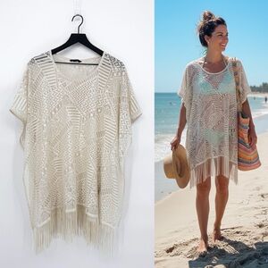 Marks & Spencer Collection Lace Fringed Beach Cover Up Cream Medium